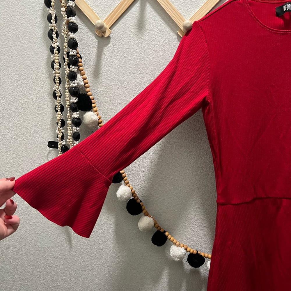 Reformation Red Ribbed Mini Dress - Picture 2 of 5